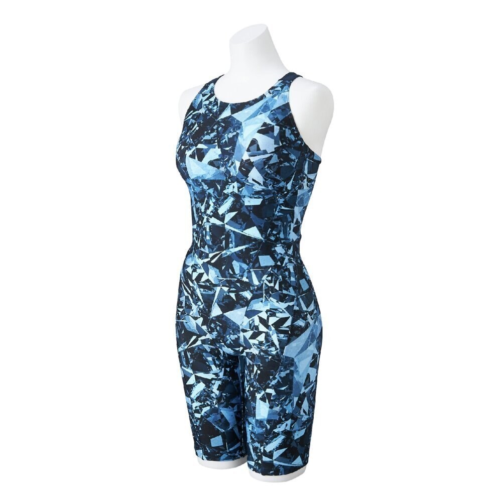 Mizuno Women’s Swim Fitness All-in-One Swimsuit Graphic Pattern Blue Gray 2025