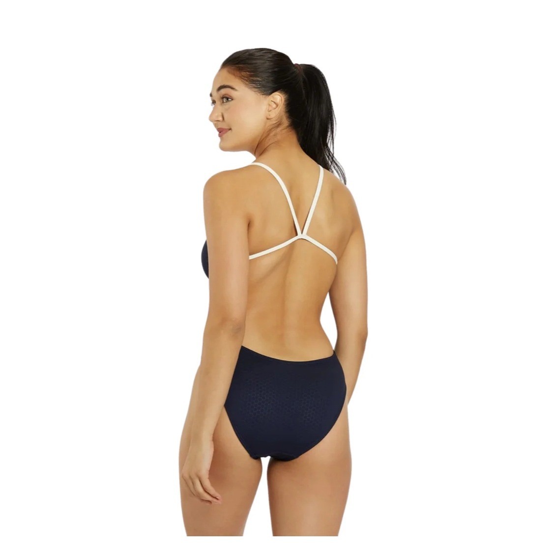 TYR Womens Navy Blue Honeycomb Performance One Piece Swimsuit Size 40 Training