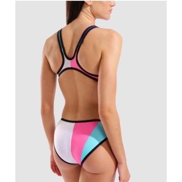 Arena One Placement Tech Back Swimsuit Multi Black Geometric Cutout One Piece 36