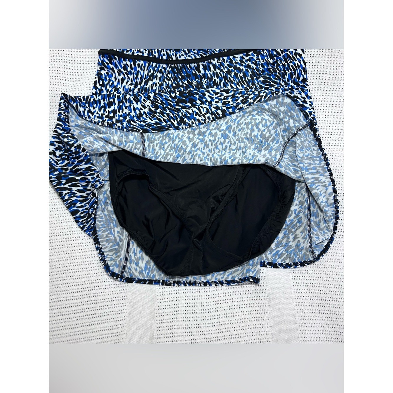 New Longitude Robby Len Long Torso Blue Black Swim Dress Women’s 14