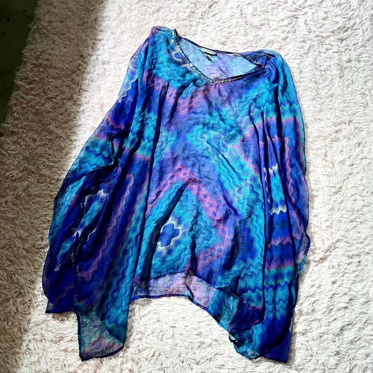 Whimsical Tropical Sheer Flowy Ethereal Beaded Poncho Swim Cover Up Womens OS
