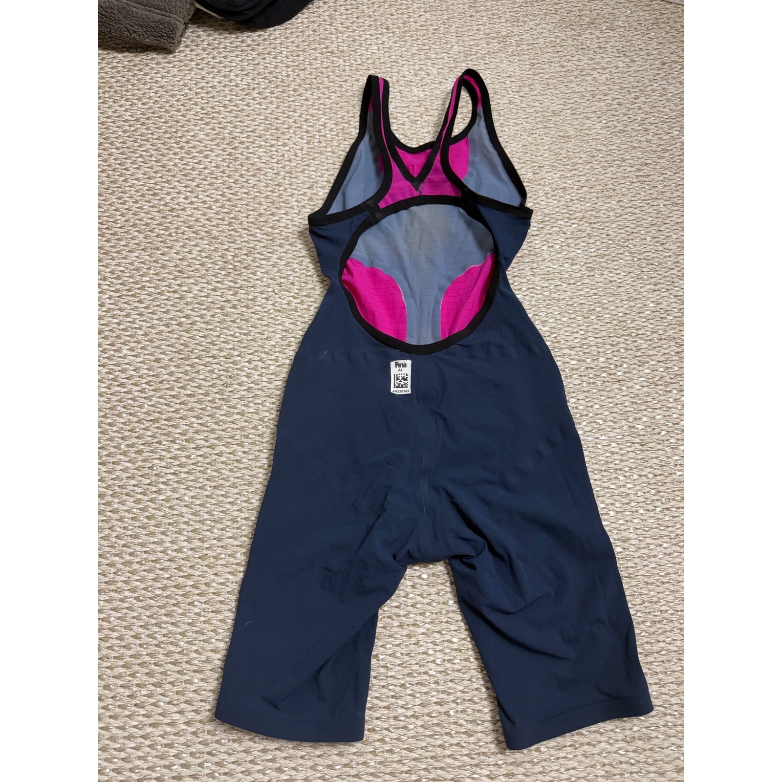 Arena Powerskin Carbon Open Back Kneeskin Racing Swimsuit Pink Navy Size 26