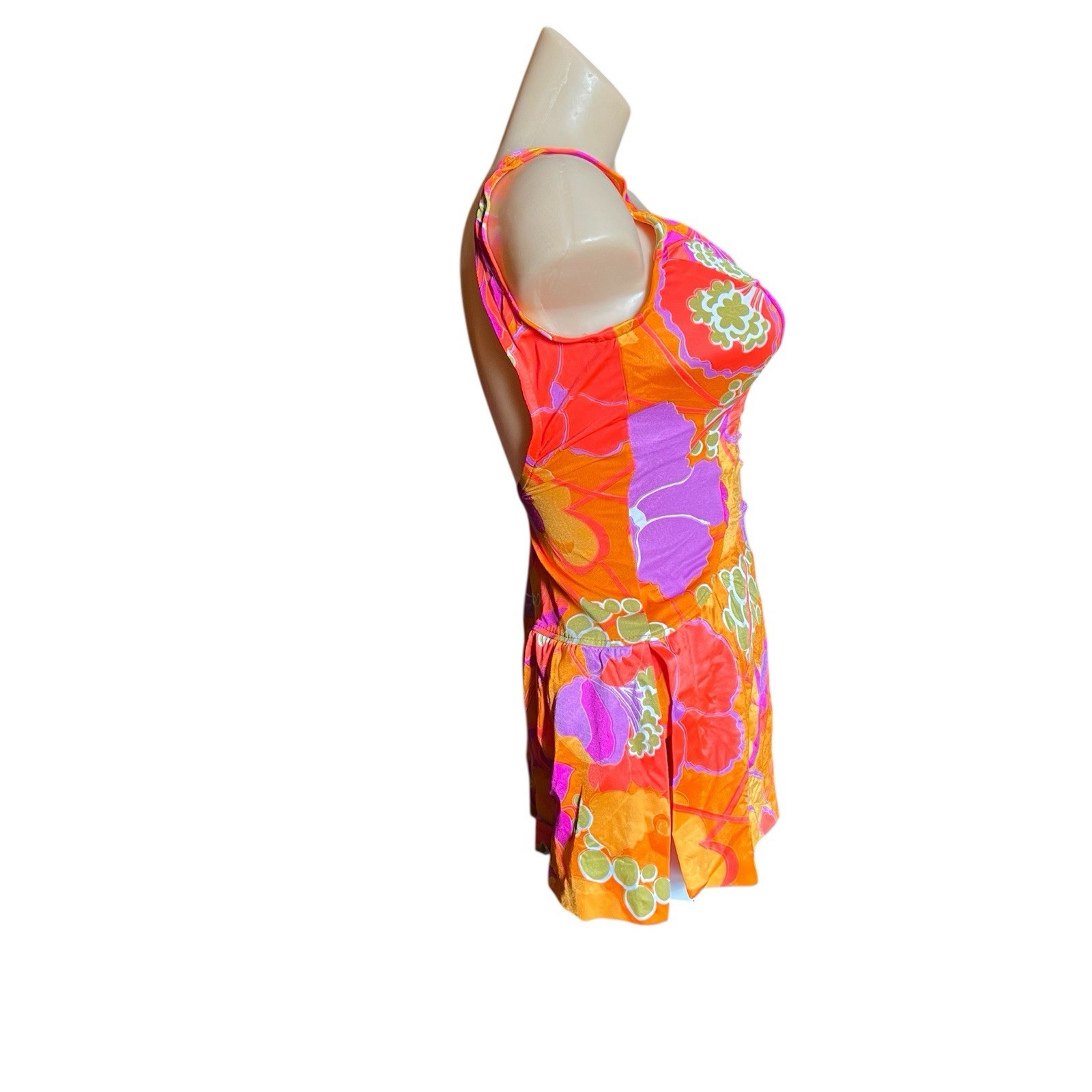 Vintage JANTZEN Orange Floral ONE-PIECE SKIRTED SWIMSUIT Beach Pool Womens 12
