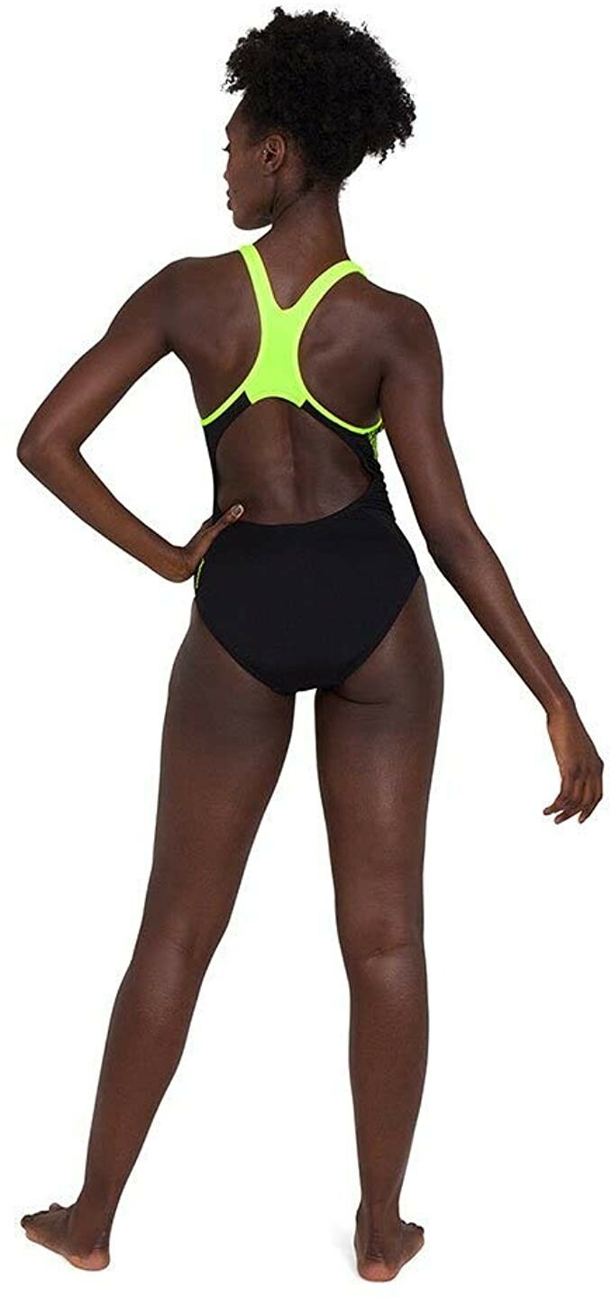 Speedo Womens Swimsuit Placement Laneback Swimsuit Black Size UK 8 / 30