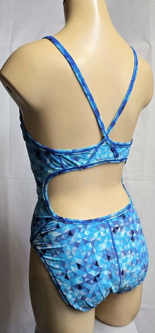 Speedo Womens Flyback Cut Out One Piece Swimsuit Blue Optic Colorway Size 8 34