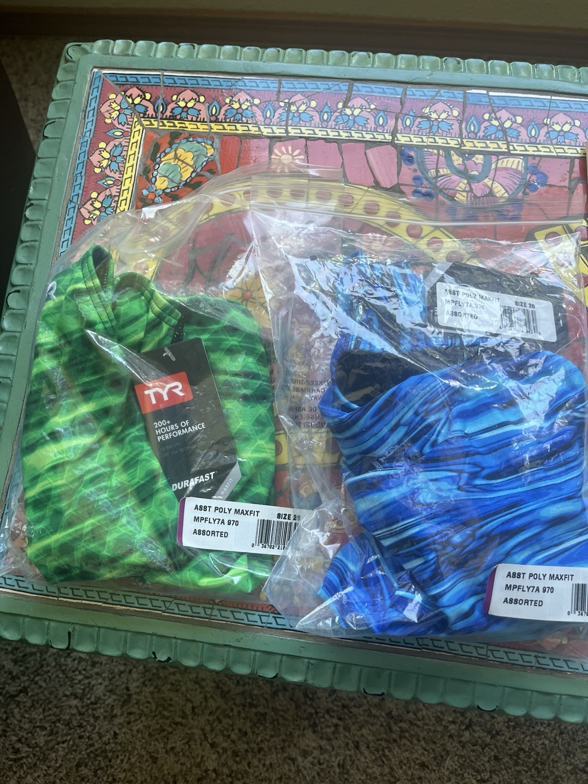 TYR Swimsuits Women Size 26, 2 Brand Blue Green One Piece Competition Training