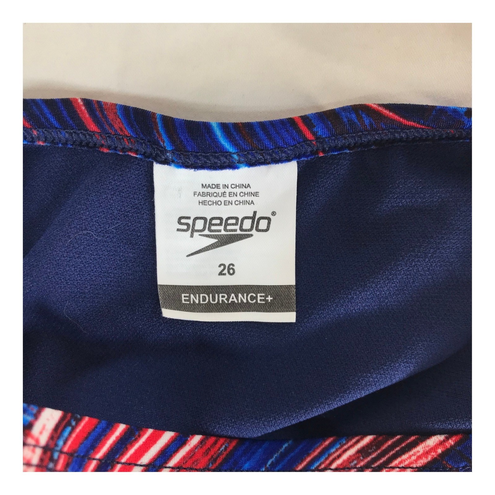 Speedo Endurance+ Womens 26 One Piece Swimsuit Blue Red Abstract Training Suit