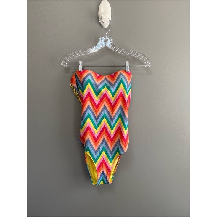 aerie Multicolor Chevron Strapless One Piece Swimsuit Size M Colorful