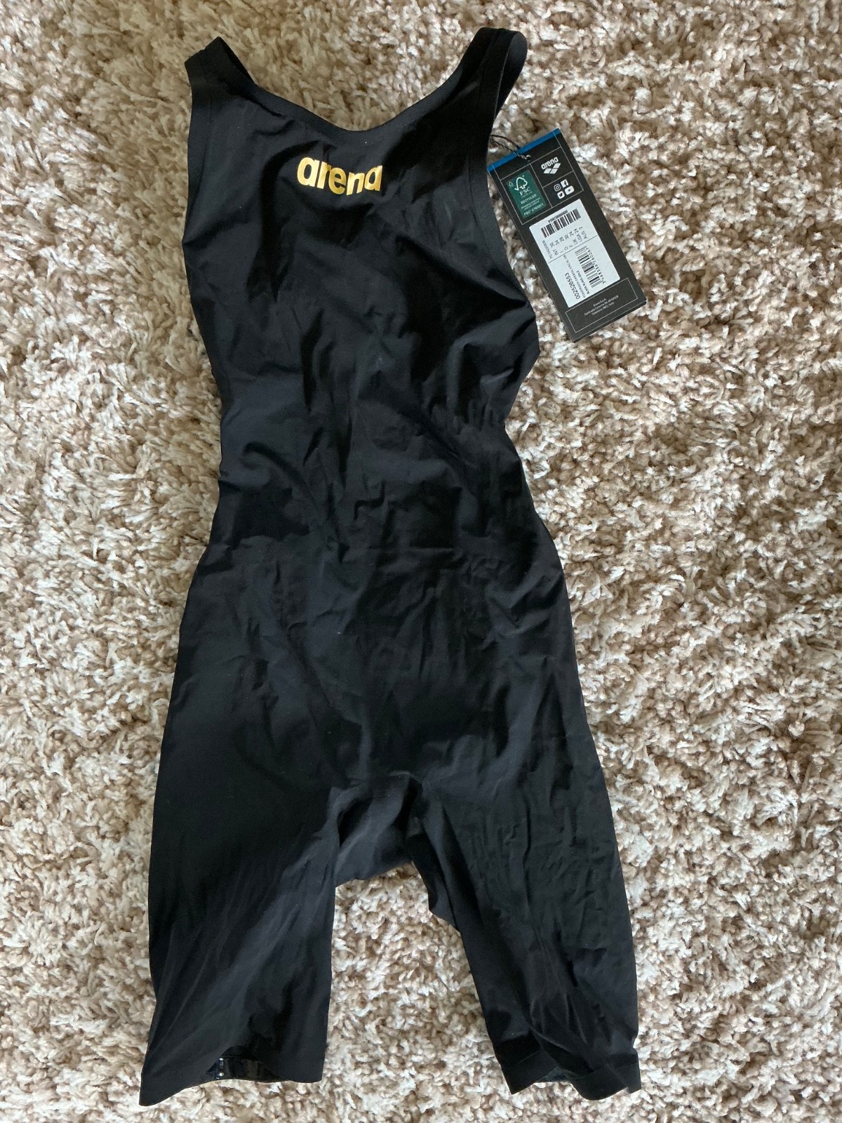 NEW Arena women’s Powerskin Carbon Air2 – Open Back – Size 24 Black/Gold NWT
