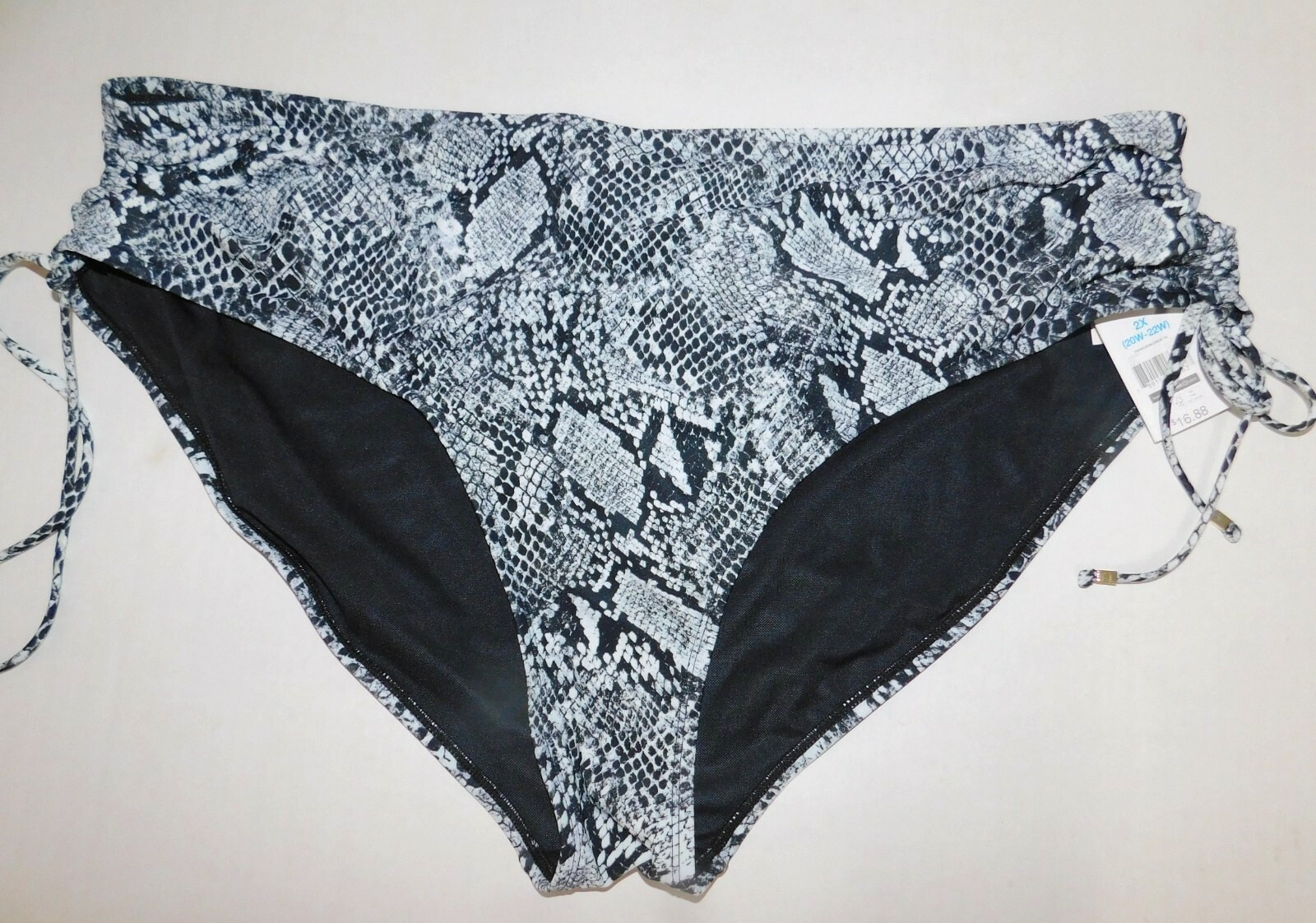 Womens Swimsuit Bottoms Black White Snakeskin Pattern 2X Plus Size