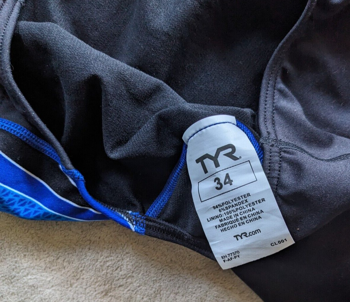 TYR One Piece Swimsuit Womens Sz 34 Black Blue White NEW NWOT