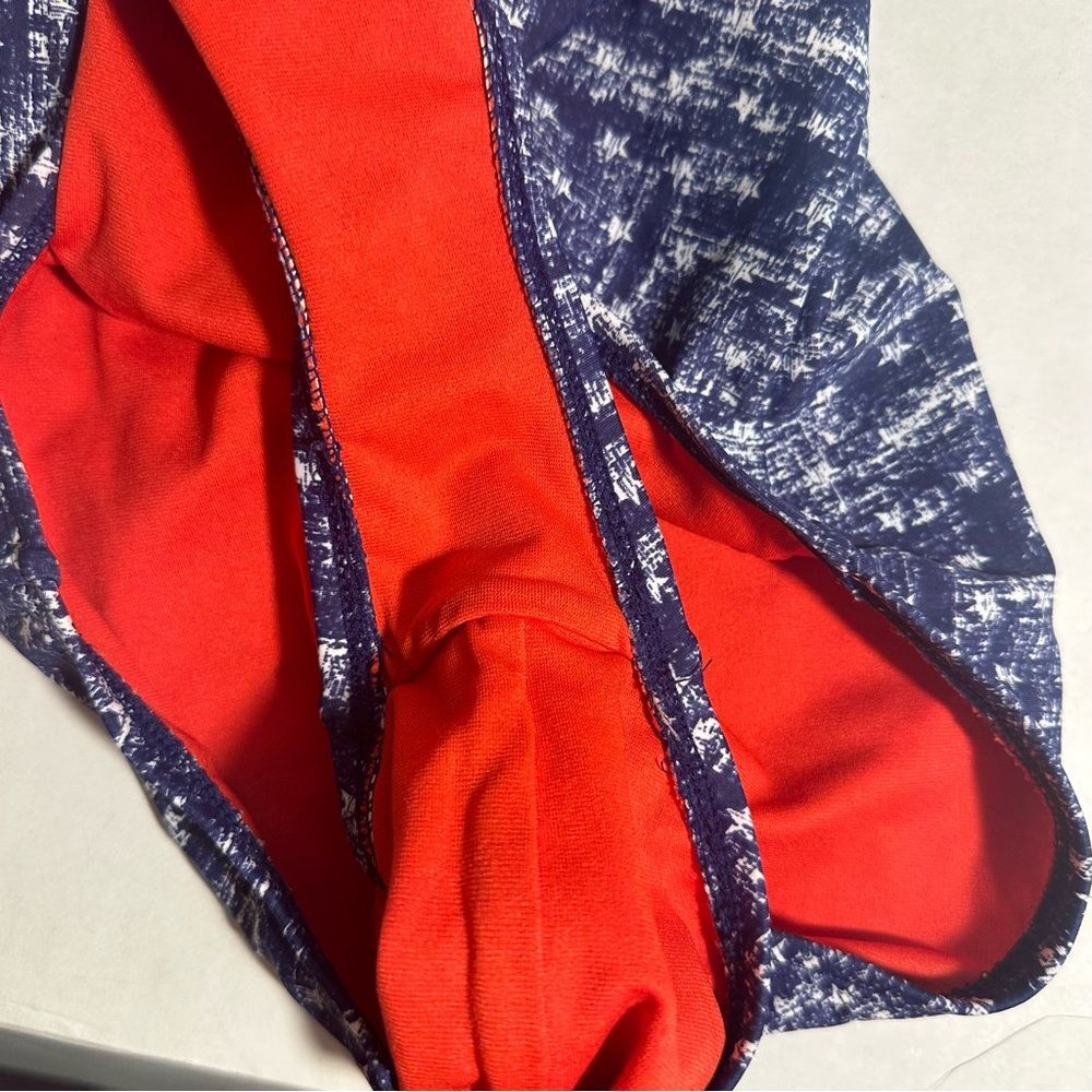 Mossimo Womens Swimsuit One Piece Red White Blue Patriotic Stars Stripes Size M