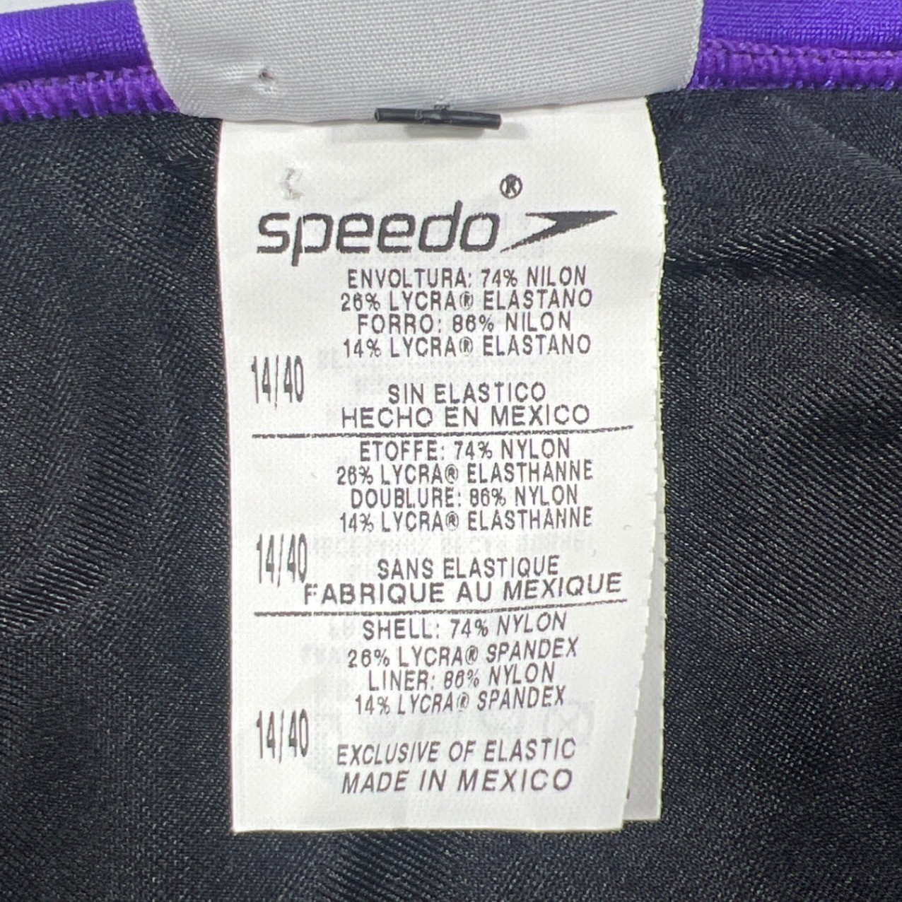 NWT Speedo Race II Powerflex Size 40/14 One Piece Swimsuit Black Purple Traning