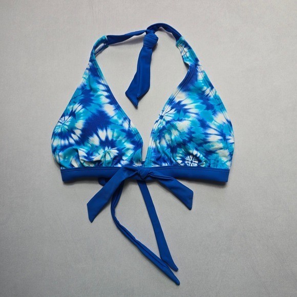 Winki Girl Blue Tie Dye Halter Tie Swim Sports Bra Beach Bikini Top L Large