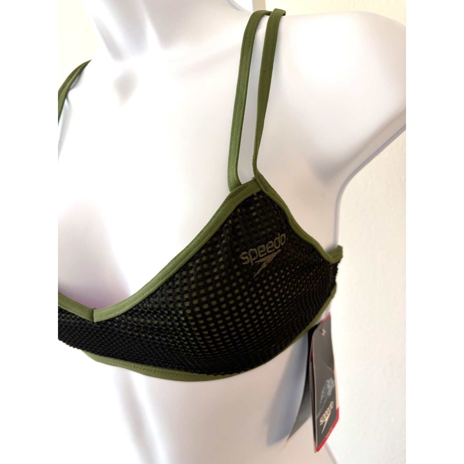 Speedo Athletic Turnz Endurance Practice Bikini Mesh Strappy Swim Set Olive Sz S