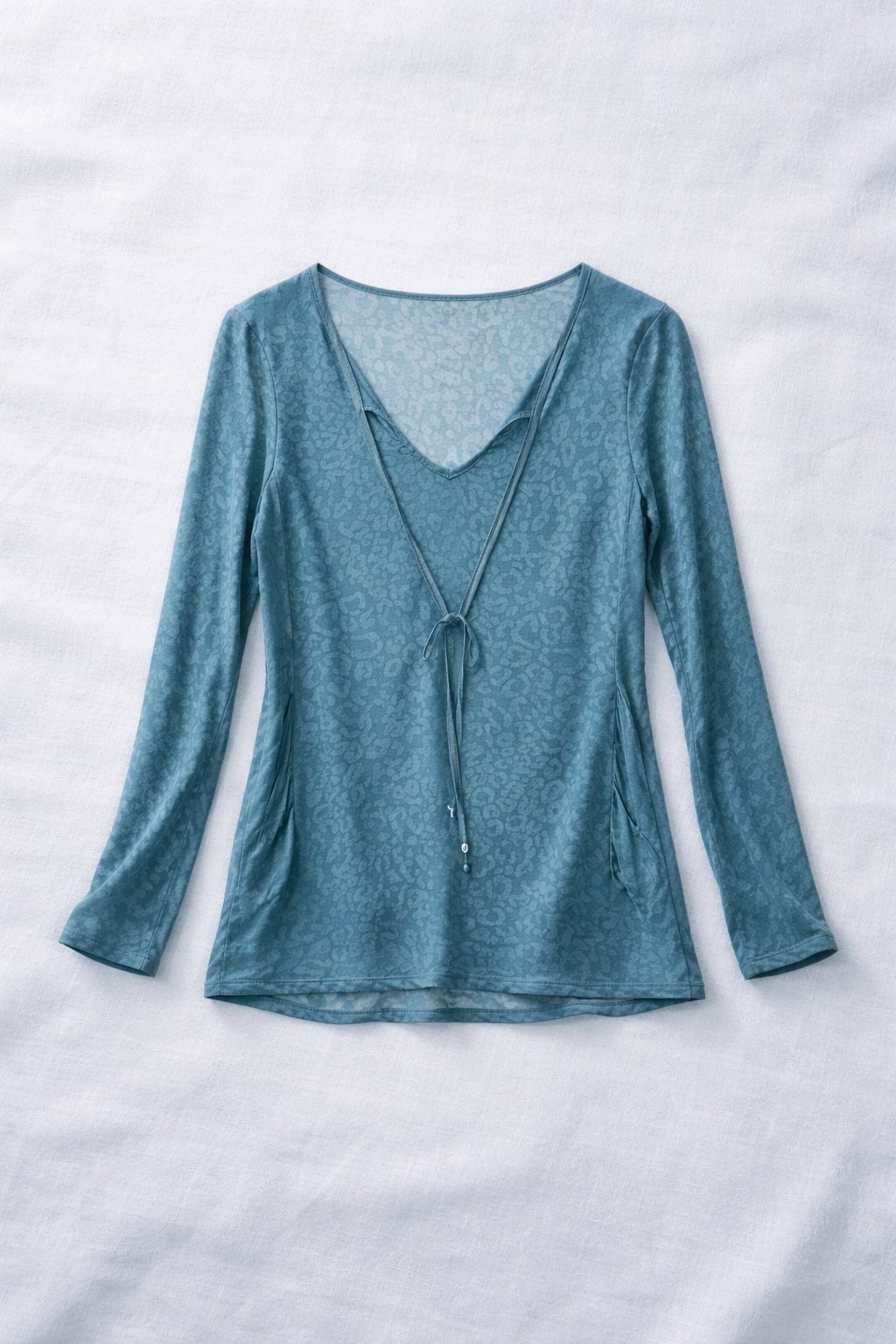 Catalina Women’s Swim Cover-Up Teal Long Sleeve With Subtle Animal Print Medium