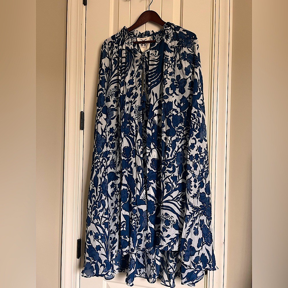 FIGUE NWT 100% Silk Blue Ayla Cape One Size Swim Cover Up Light Airy Flowy