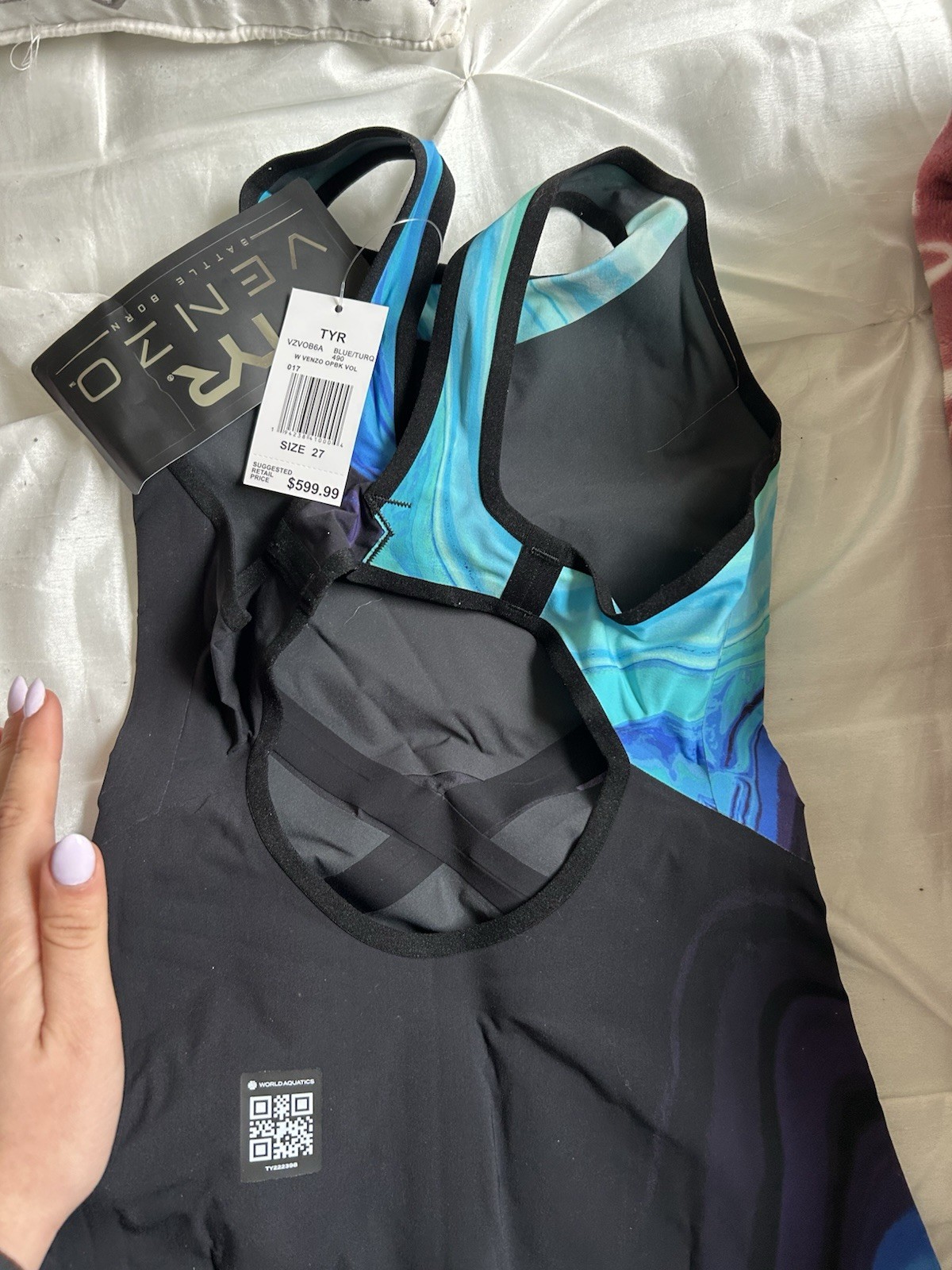 TYR Venzo Open Back Size 27 Tech Suit Kneeskin Swimsuit