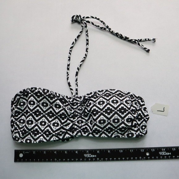 OP Black White Tribal Halter Swim Sports Bra Beach Bralette Bikini Top L Large