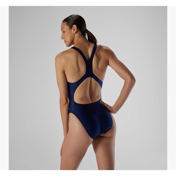 Speedo Swimsuit One Piece Athletic Training Navy Blue Competition Racerback