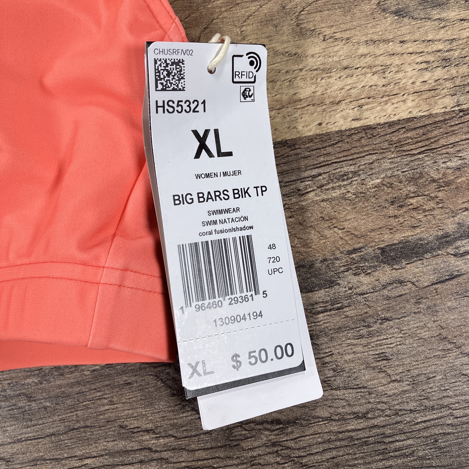 Adidas Big Bars Bik TP Swimwear Sports Bra Top XL Coral Fusion Shadow New