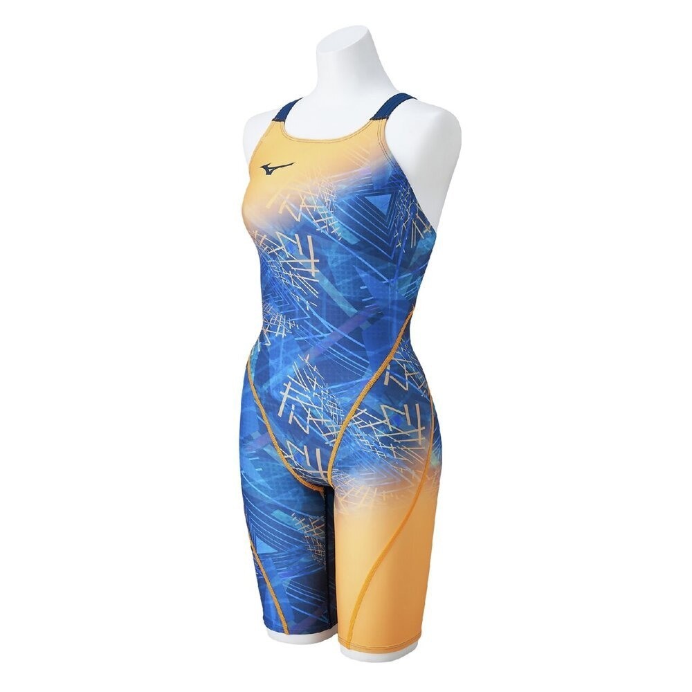 Mizuno Women’s Training Half Suit Medium-Leg Swimsuit N2MGC77384 Blue/Gold 2025