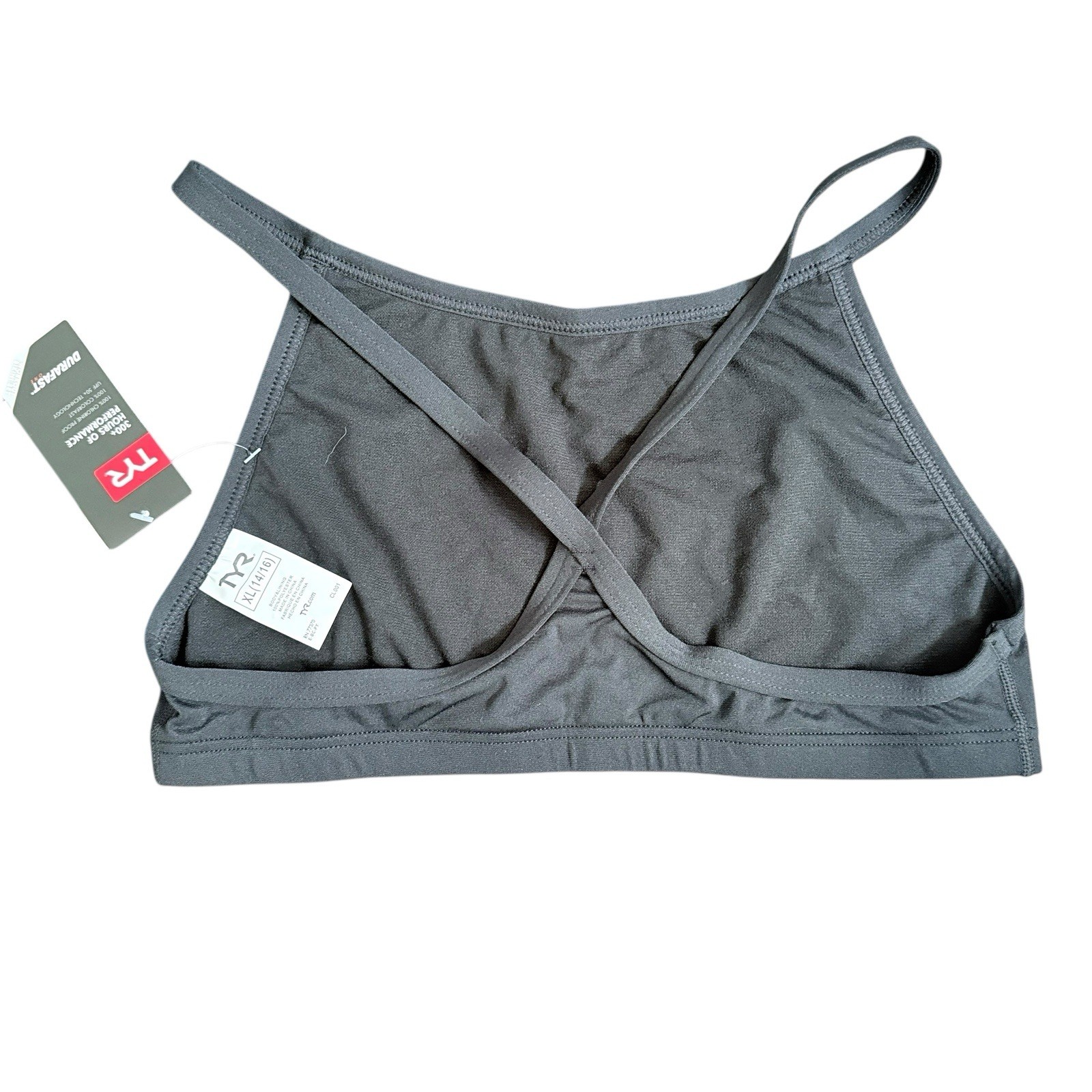 TYR Durafast D-Fit Black Sports Bra Swim Top XL 14/16 NWT