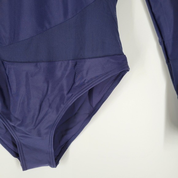 NWT NESY Rash Guard Swim Bodysuit Womens Small Navy Blue Mesh