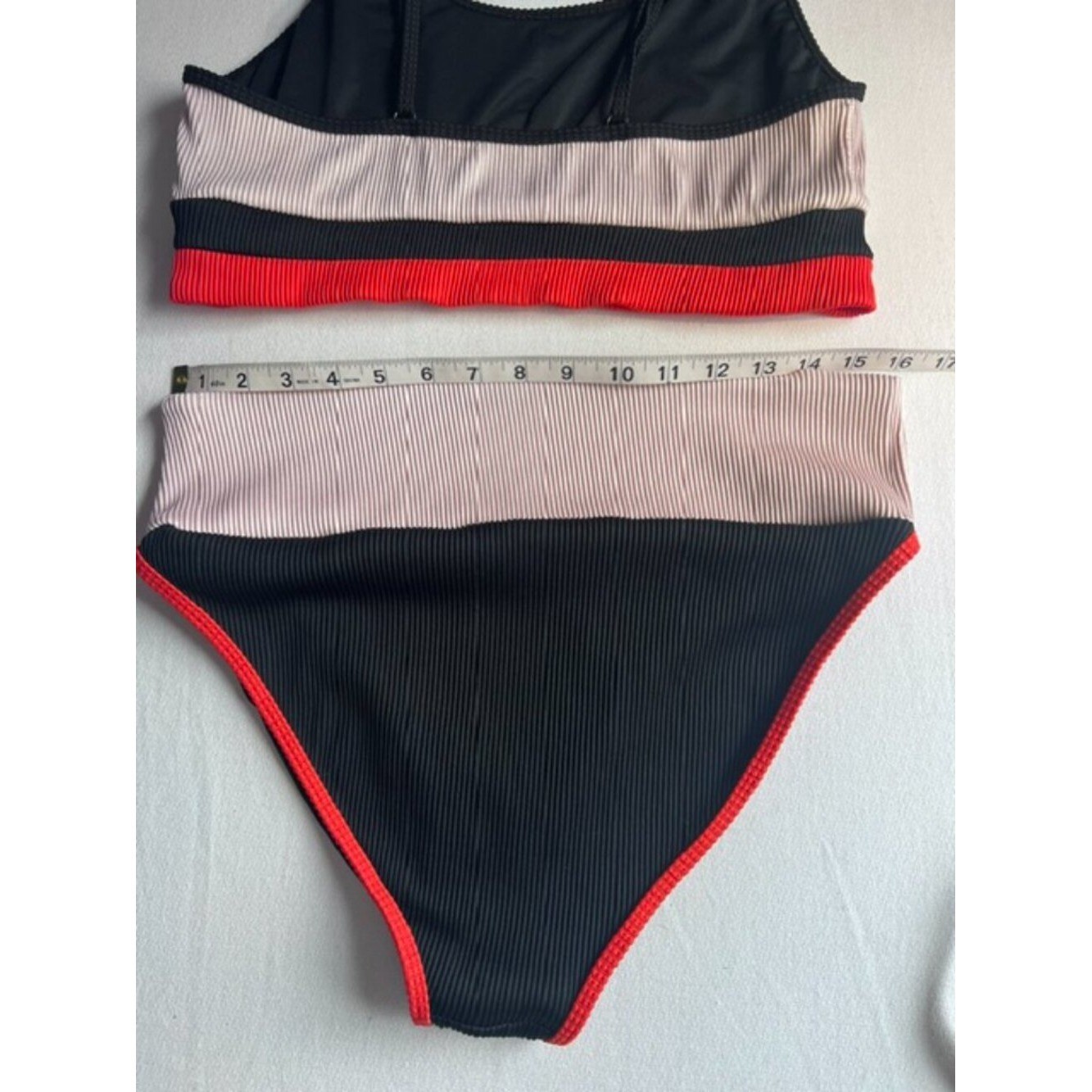 Two-Piece Bikini Set ribbed sporty color block pink black orange high waist