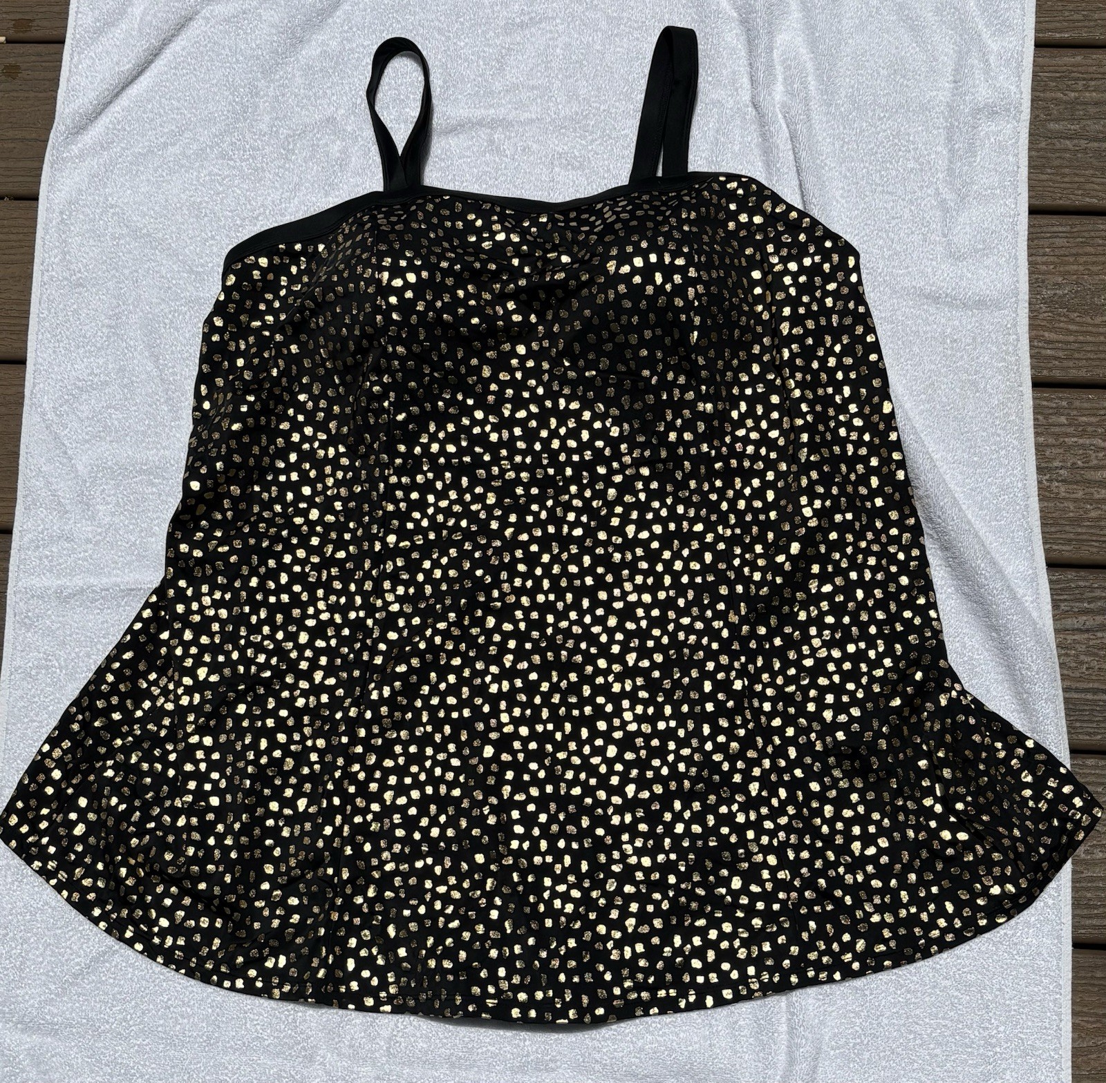 NWT Swimsuits For All Size 24 Swim Dress Black Gold Foil Tummy Control Plus