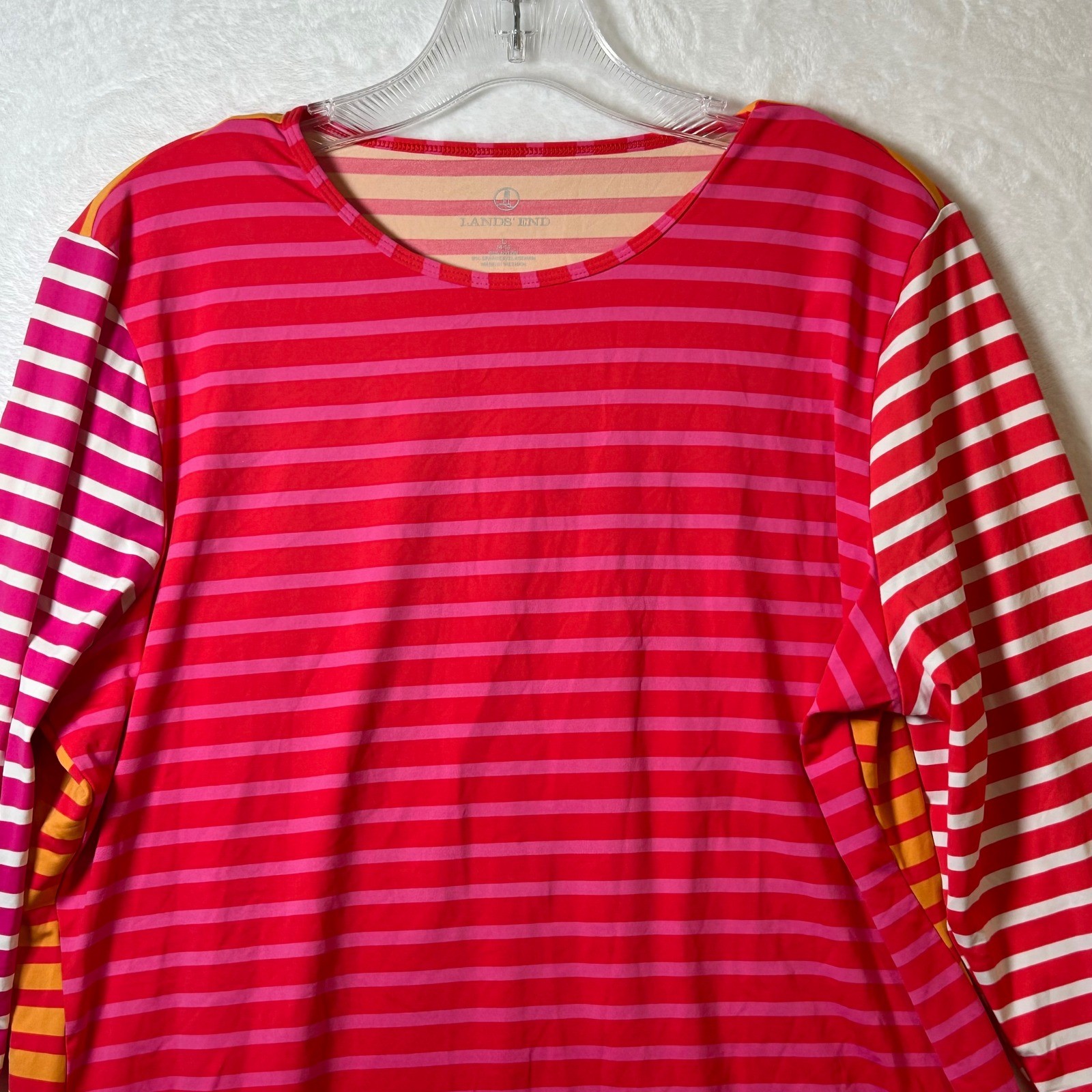 Lands End Womens Large 14-16 Long Sleeve Swim Top Rash Guard Pink Red Orange