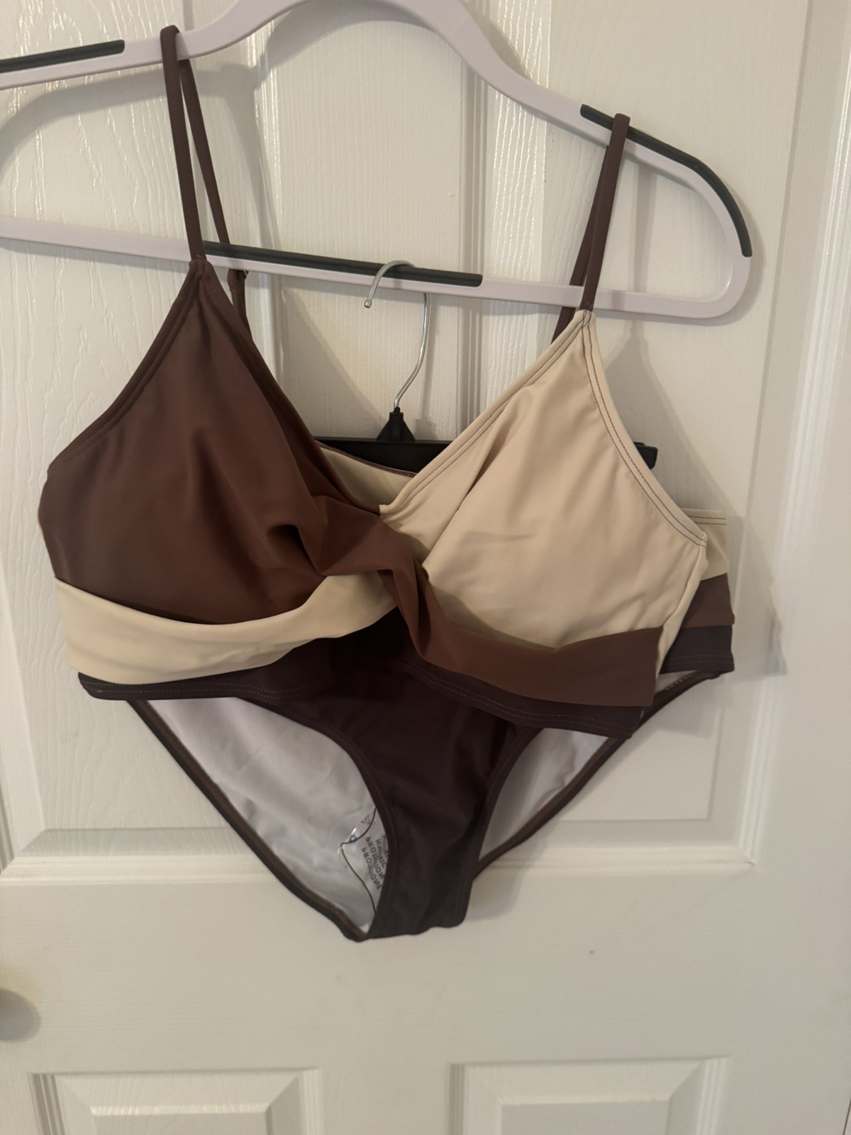 Women’s 2-pc Bathing Suit Never Worn In Brown, Cream,Tan-Lg