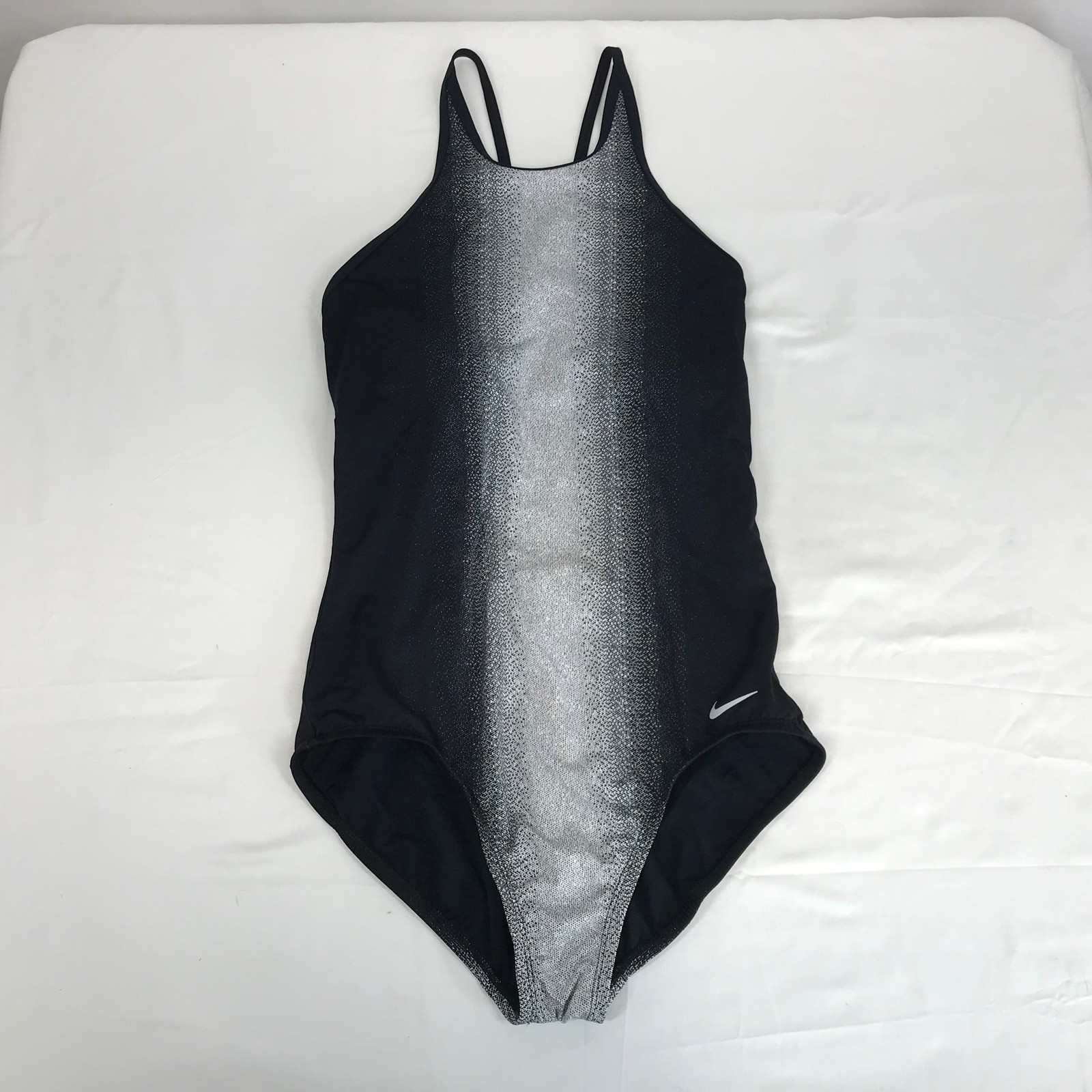 Nike Womens One Piece Swimsuit Black Silver Ombre Gradient Athletic Training
