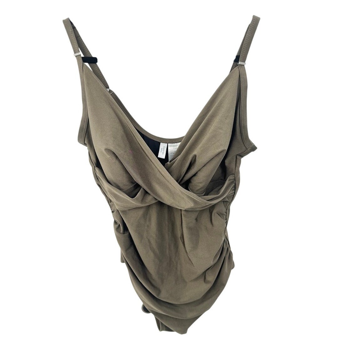Calvin Klein One Piece Swimsuit Ruched V-Neck Bronze/Olive Size 18 Shimmer