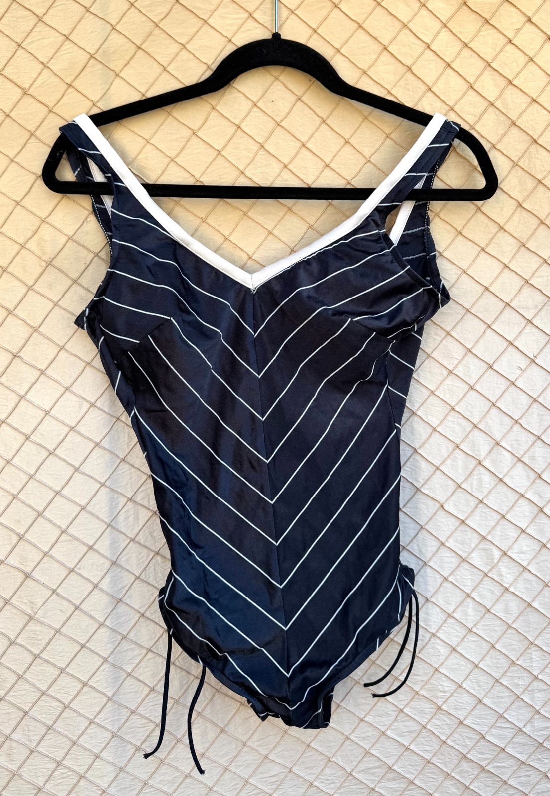 Robby Len Women’s Size 12 Black/White Stripe Once Piece Swimsuit