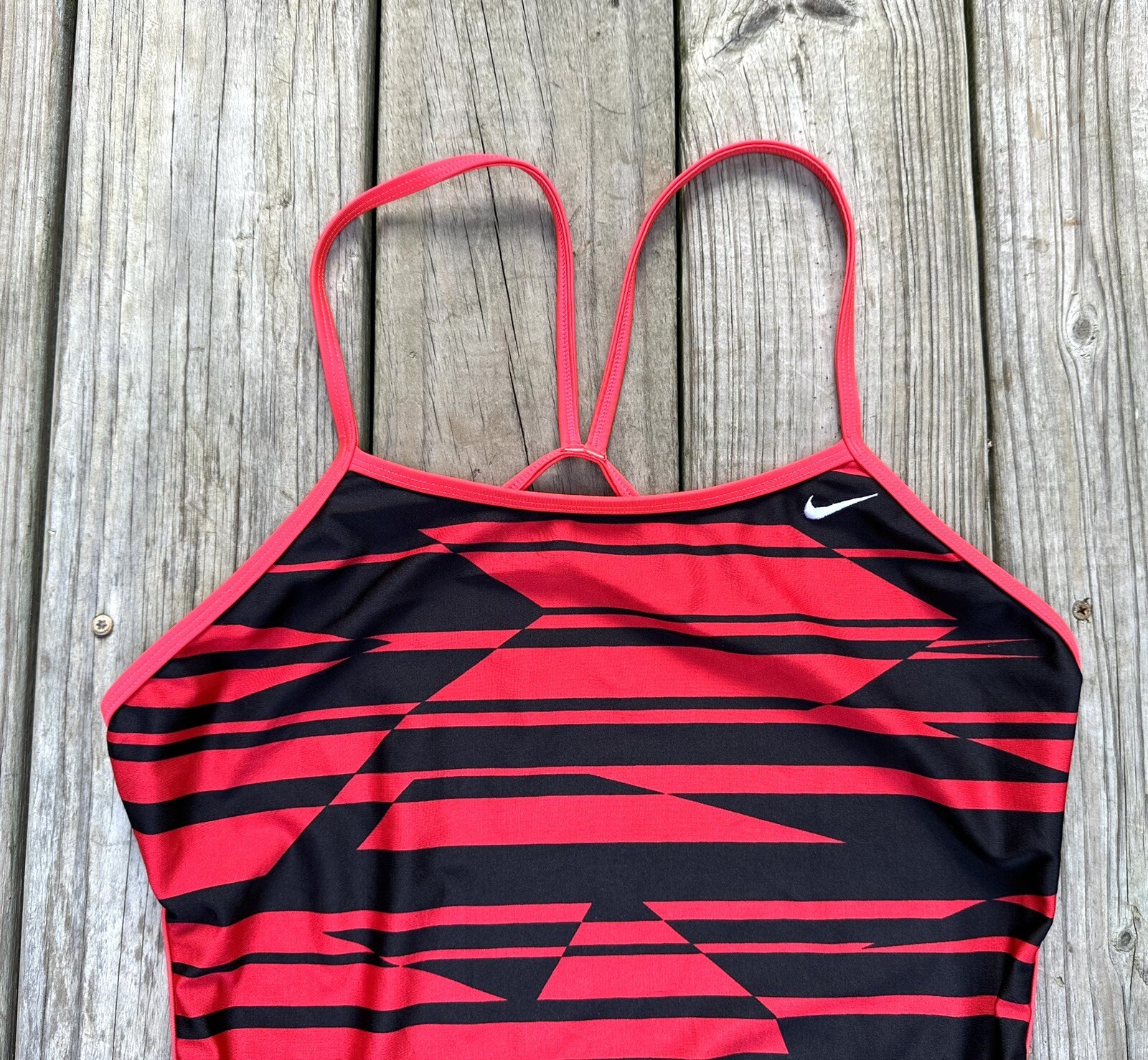 Ladies Swimsuit SPEEDO 1 Pc Tank Red + Black Print See Measurements