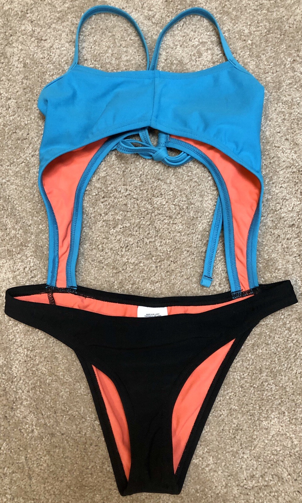 SPEEDO Womens Turnz Hero Back One piece Monokini Swim Black Teal worn 5X EUC 28