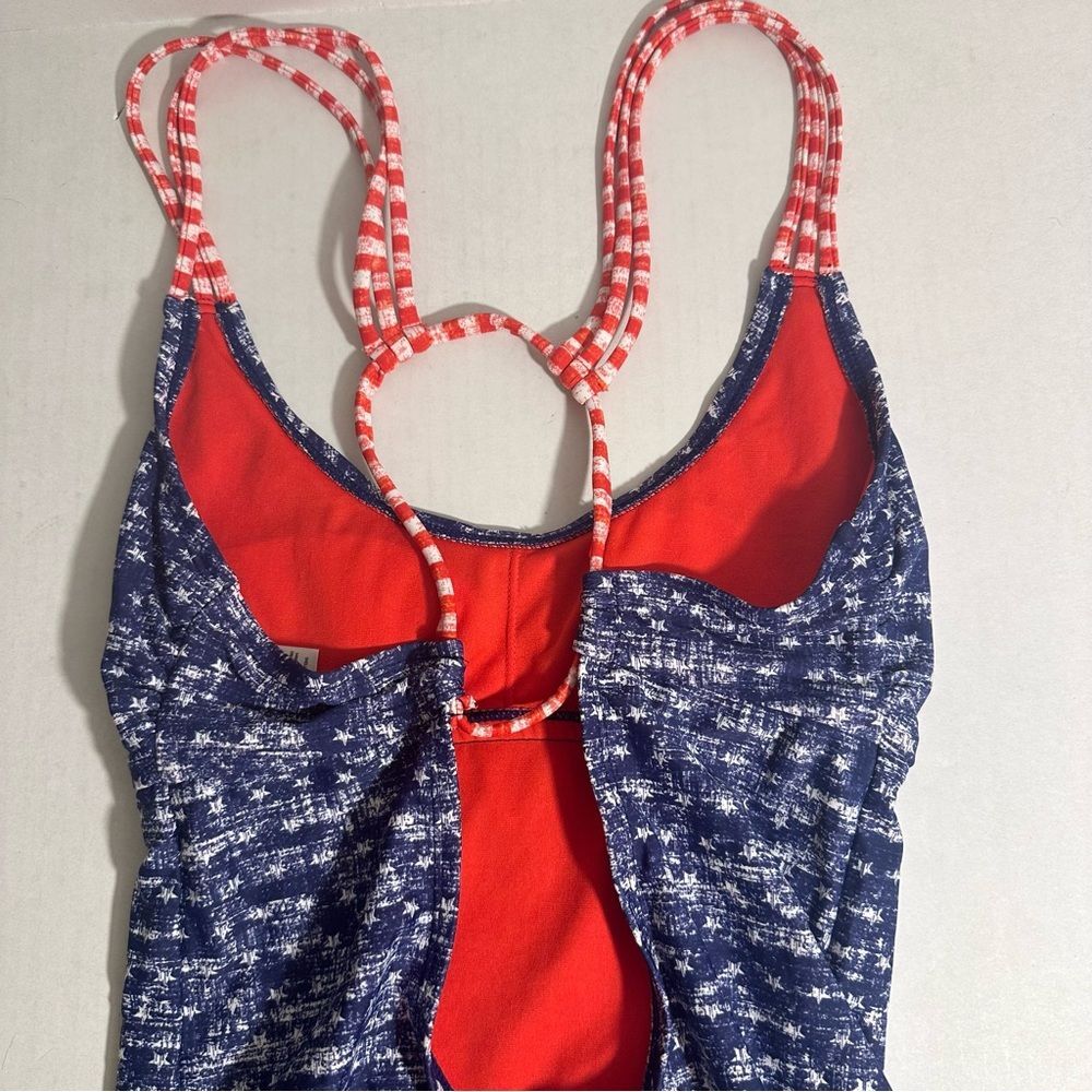 Mossimo Womens Swimsuit One Piece Red White Blue Patriotic Stars Stripes Size M