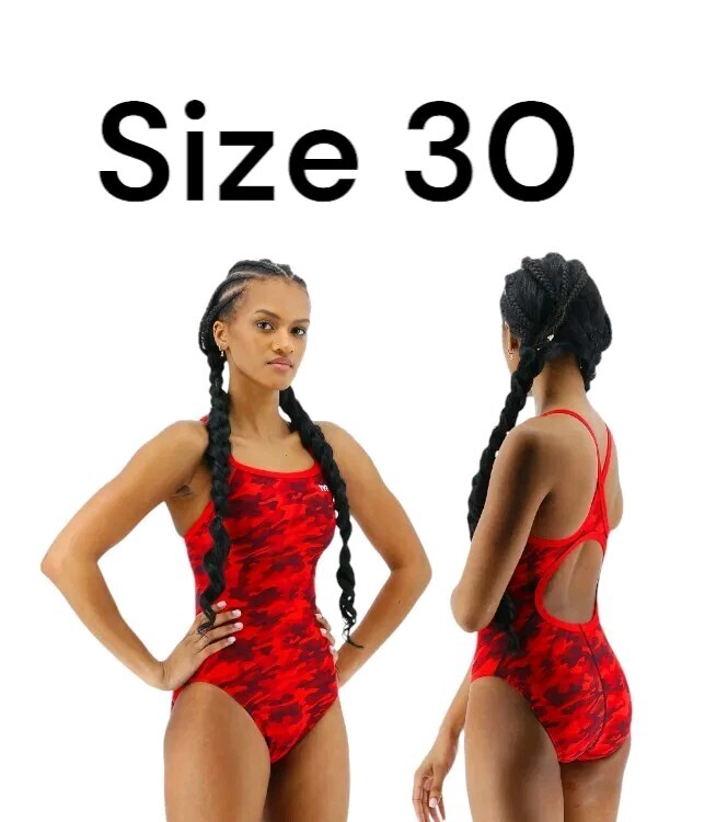 New TYR Durafast Women’s Red Camo Diamondfit Swimsuit – Size 30