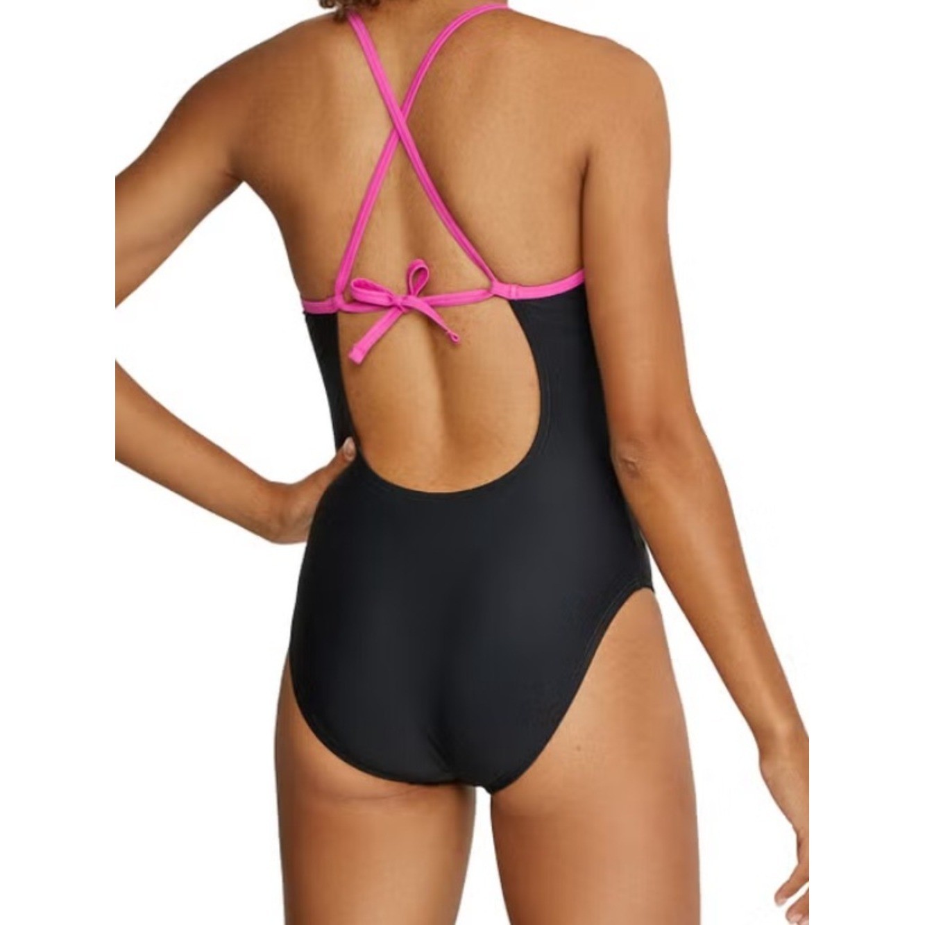 Speedo One Piece Swimsuit Athletic Women’s Colorblock Tie Back Black New