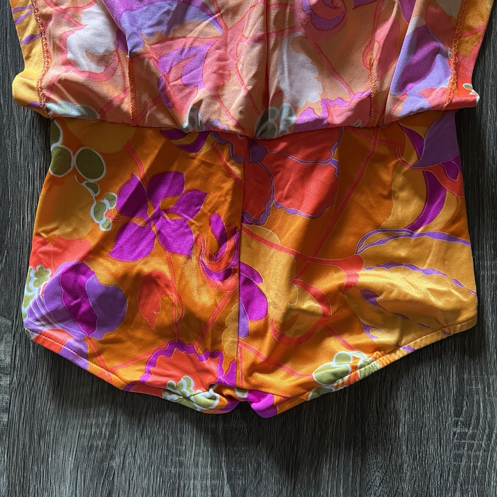 Vintage JANTZEN Orange Floral ONE-PIECE SKIRTED SWIMSUIT Beach Pool Womens 12