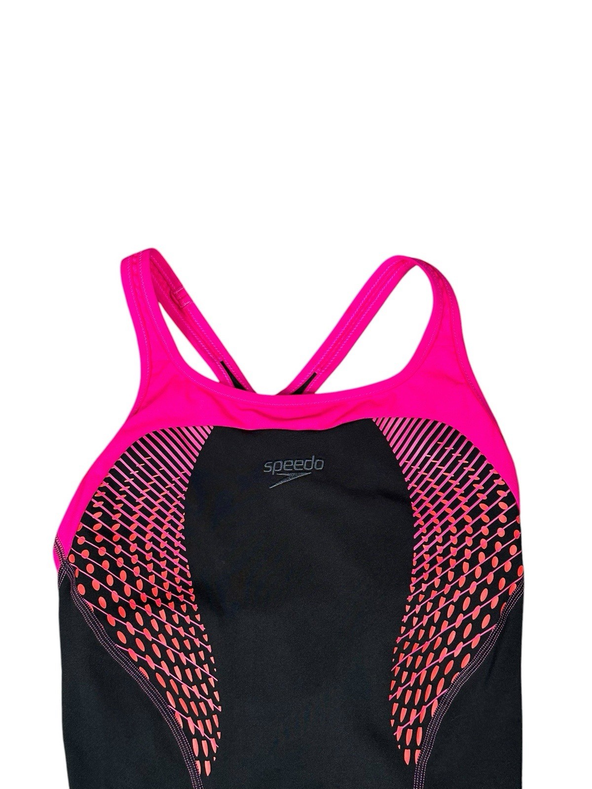 Speedo Women’s Fit Laneback Swimsuit Mesh Lined In Black & Pink Size Au 12