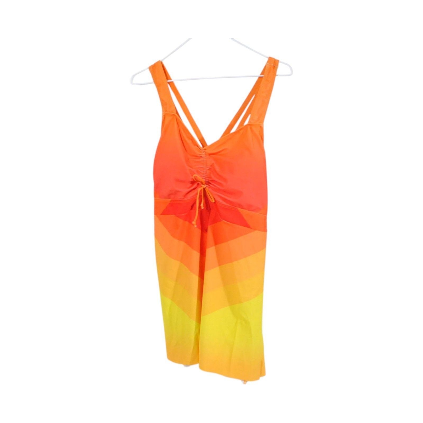 Plus Size 5XL Gradient Orange Yellow Swim dress Shorts Set Bunched Bust Padd
