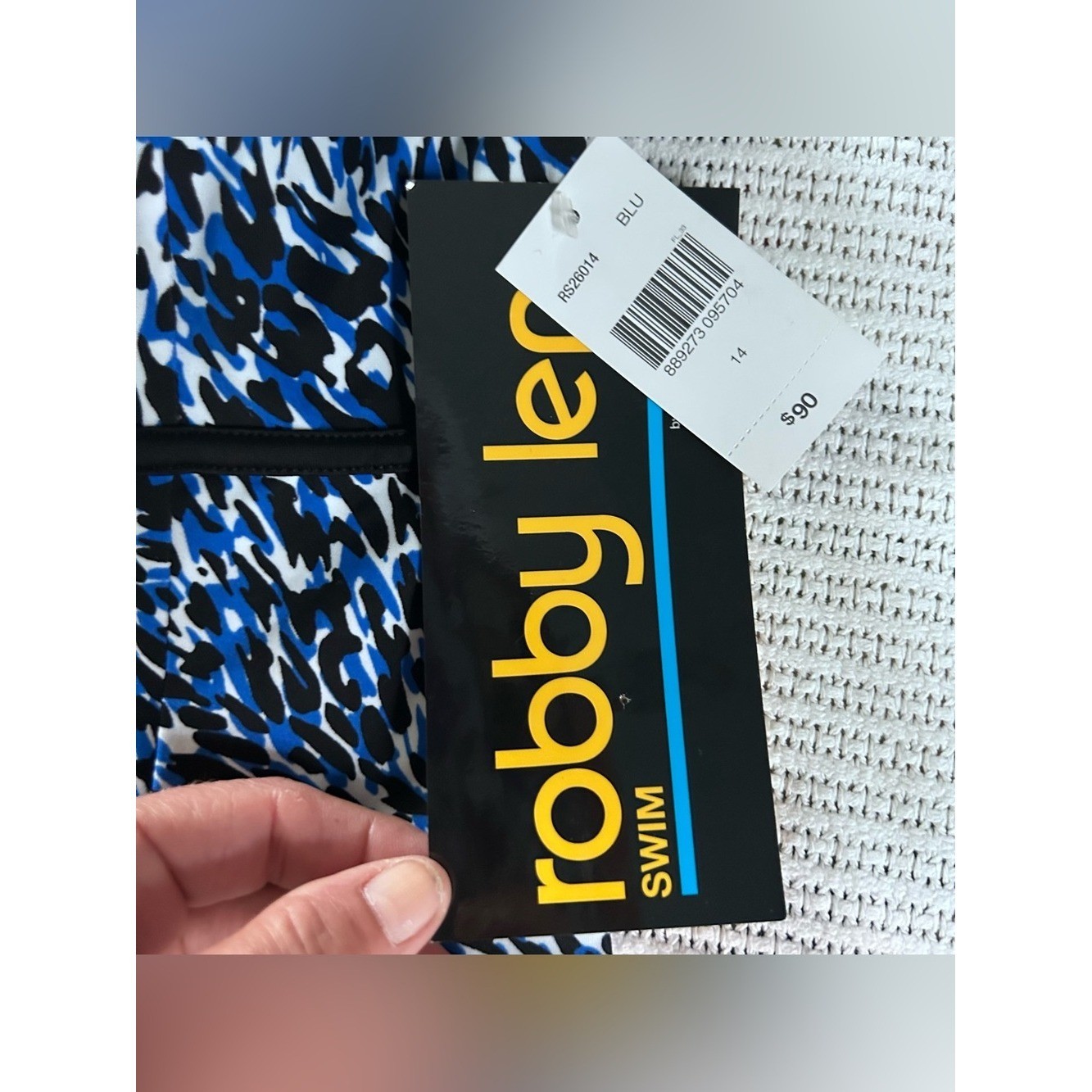 New Longitude Robby Len Long Torso Blue Black Swim Dress Women’s 14