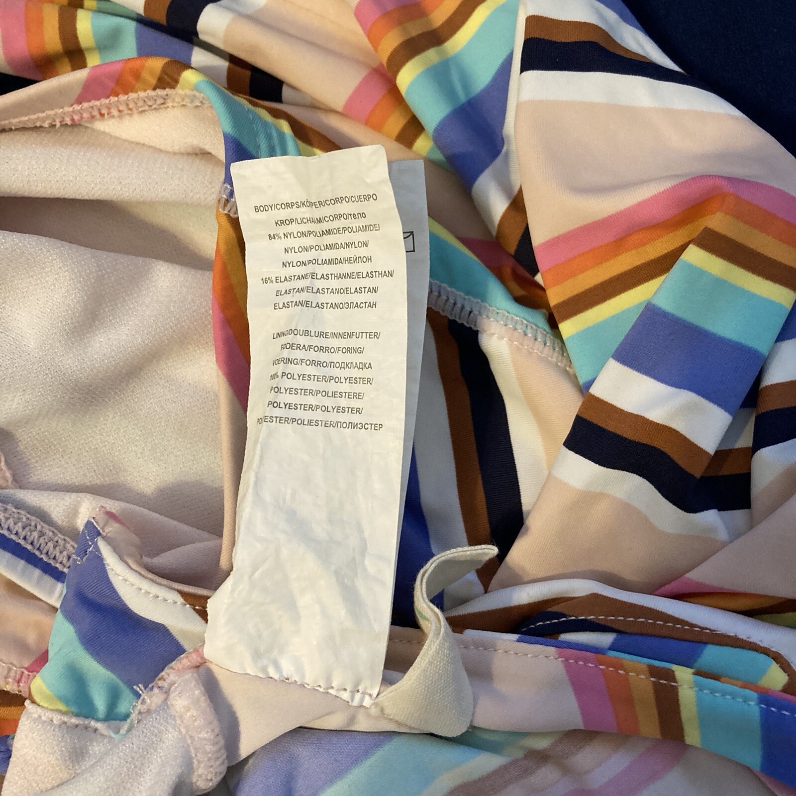 Hobie Standard Surf Suit M Multicolor Striped One Piece Swimsuit, Long Sleeve