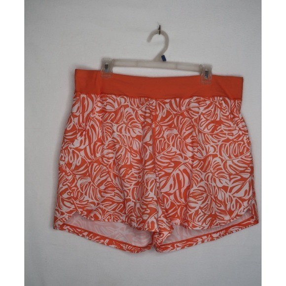 Lands’ End Sun Shade UPF 50 Orange Mini Tropic Leaves Swim Board Shorts 18W