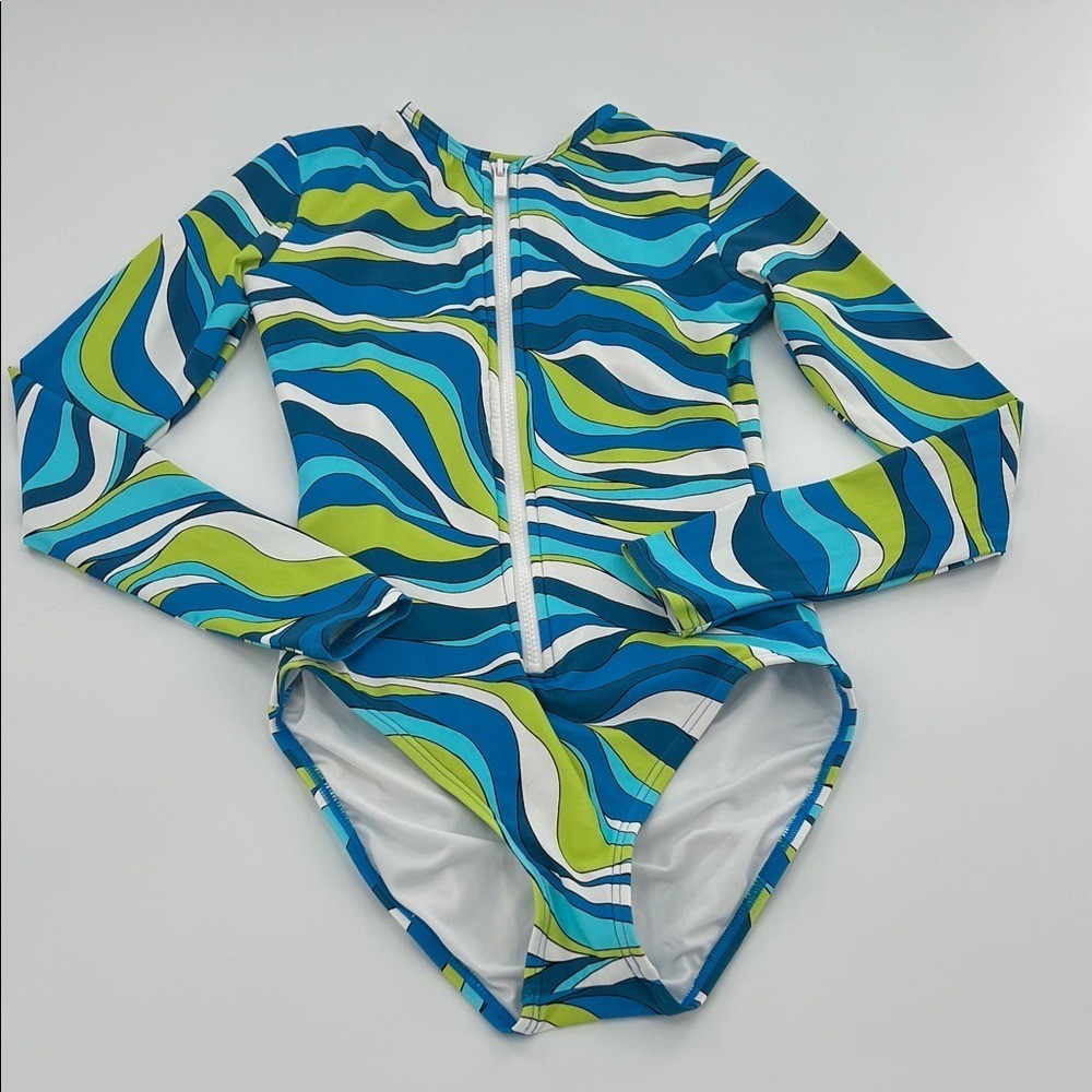 MICHAEL KORS SURF LONG SLEEVE 1PC PADDLE SWIMSUIT RASH GUARD CYAN BLUE 6