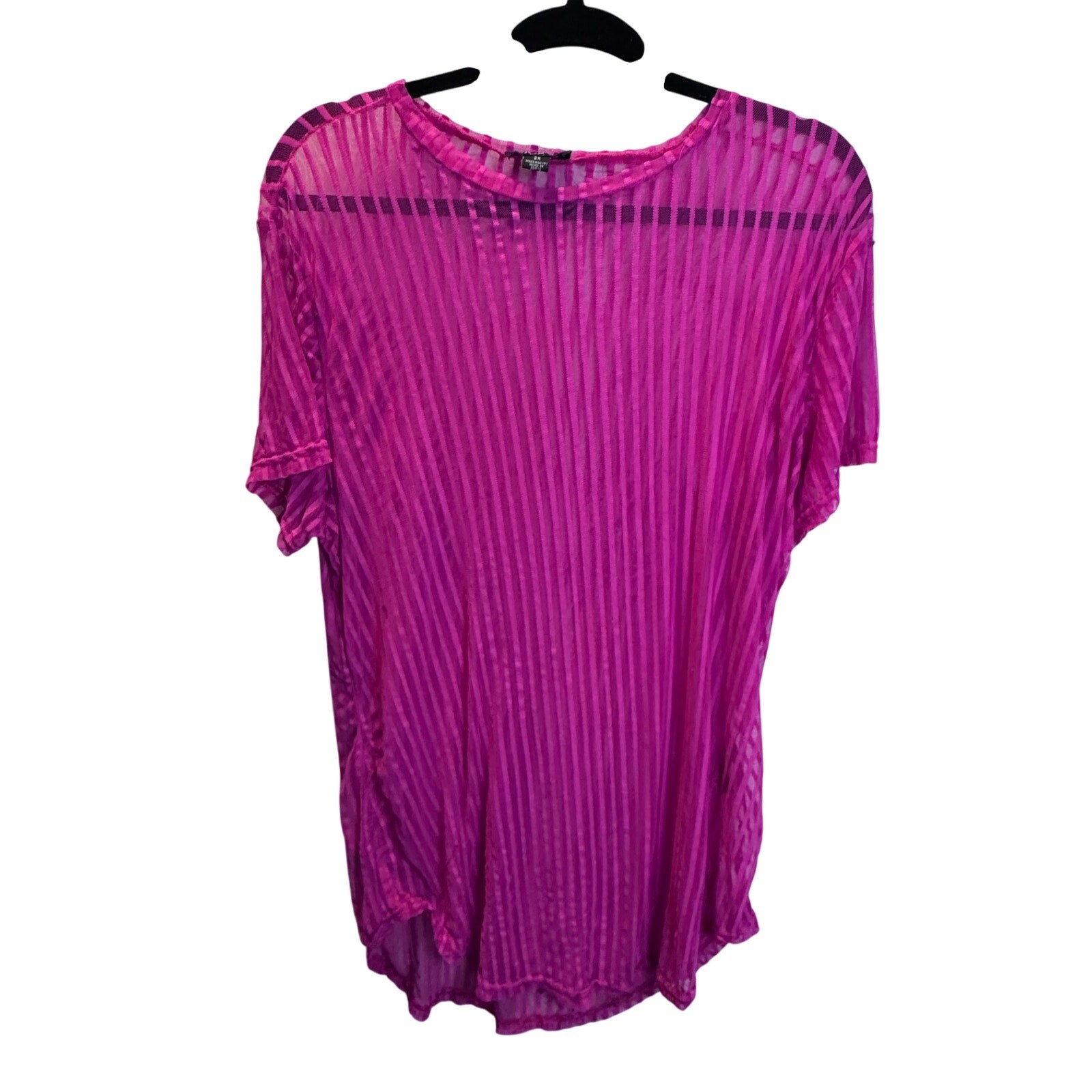 Love Hot Pink Mesh Sheer Shirt Swim Coverup Top Plus 2X