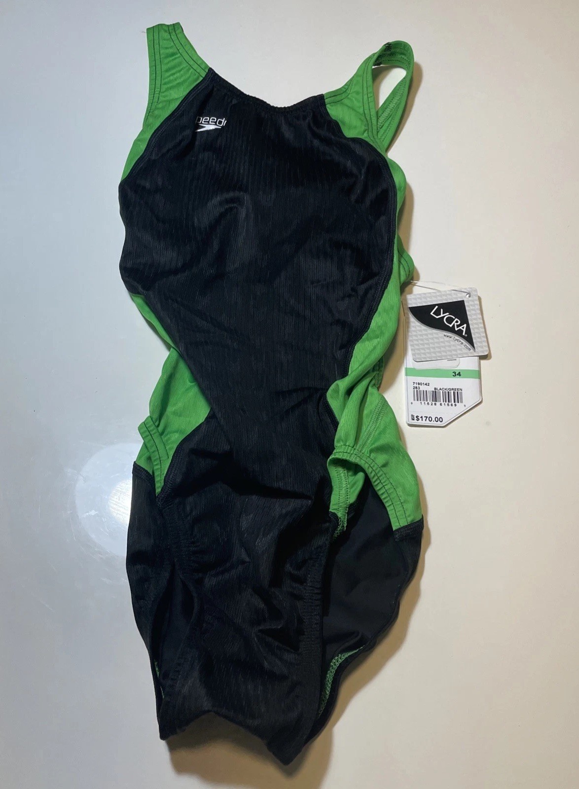 New With Tags FS II Recordbreaker Black/ Green Size 34 Speedo Race Swimsuit