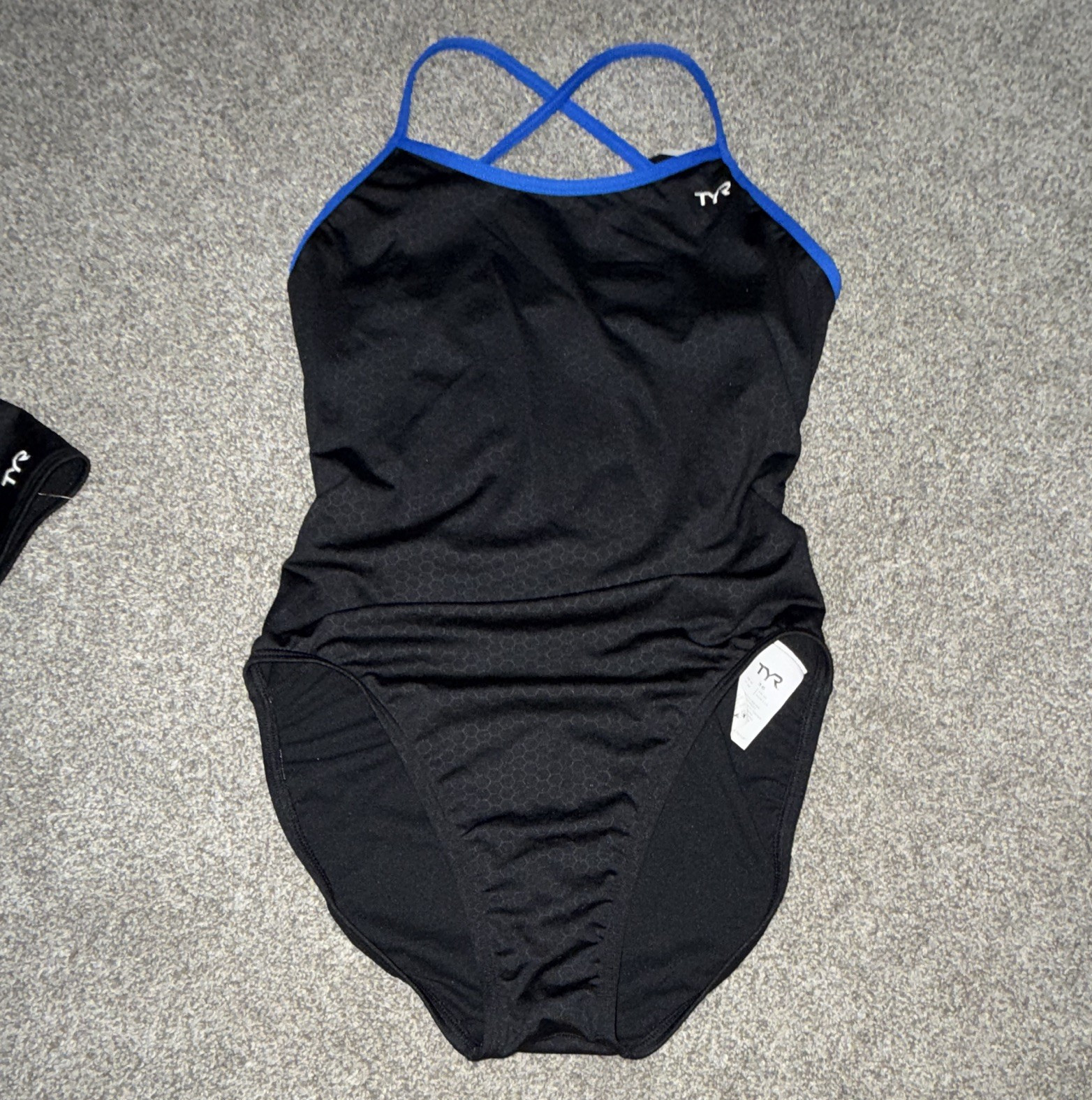 TYR Durafast Elite Black/Blue Hexa Trinity Competitive One-Piece Swimsuit 36